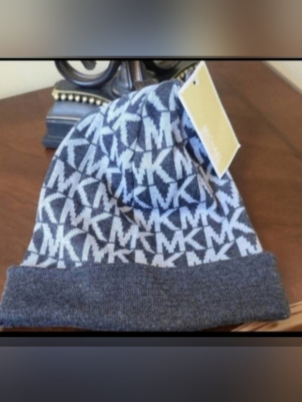 Michael Kors Gray and White Logo Beanie Hat